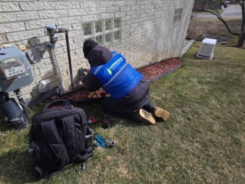 Technician completing a whole house generator installation to ensure reliable backup power during Michigan storms.
